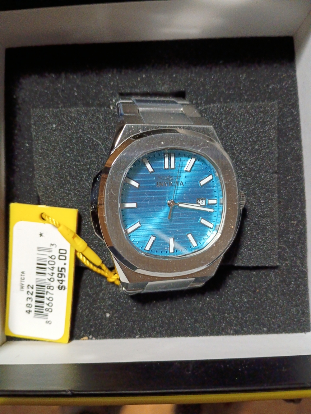 Invicta Silver Stainless Steel Watch with Blue Sunburst Dial